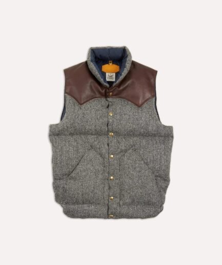 Rocky Mountain Featherbed for Drake's Herringbone Harris Tweed Leather Christy Down Vest